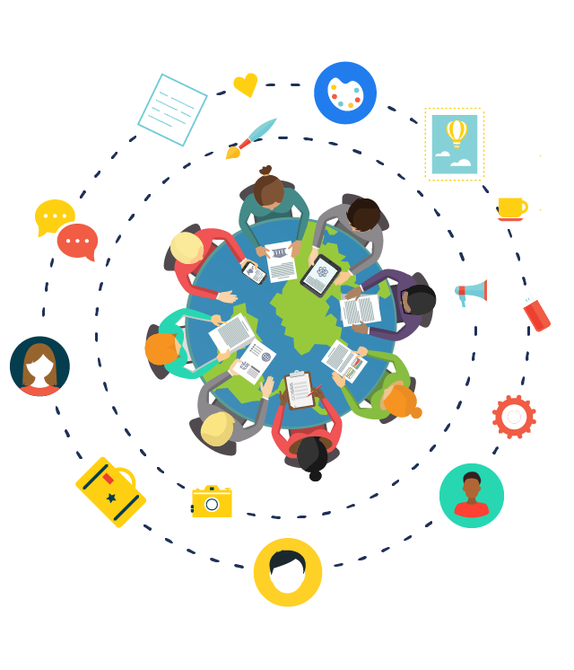 Graphic of a teacher network learning together via Participate.